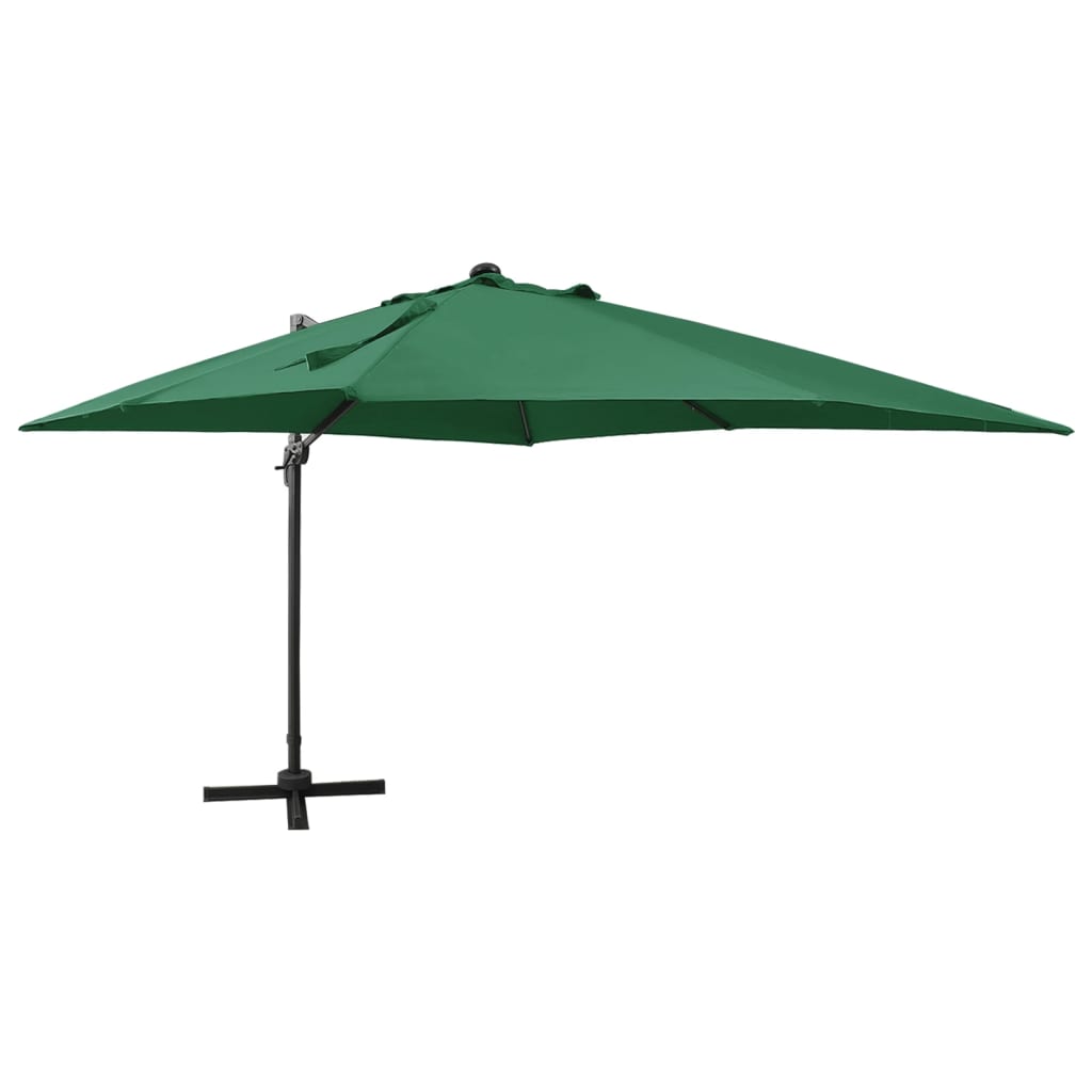 vidaXL Umbrela suspendata cu stalp si LED-uri, verde, 300 cm