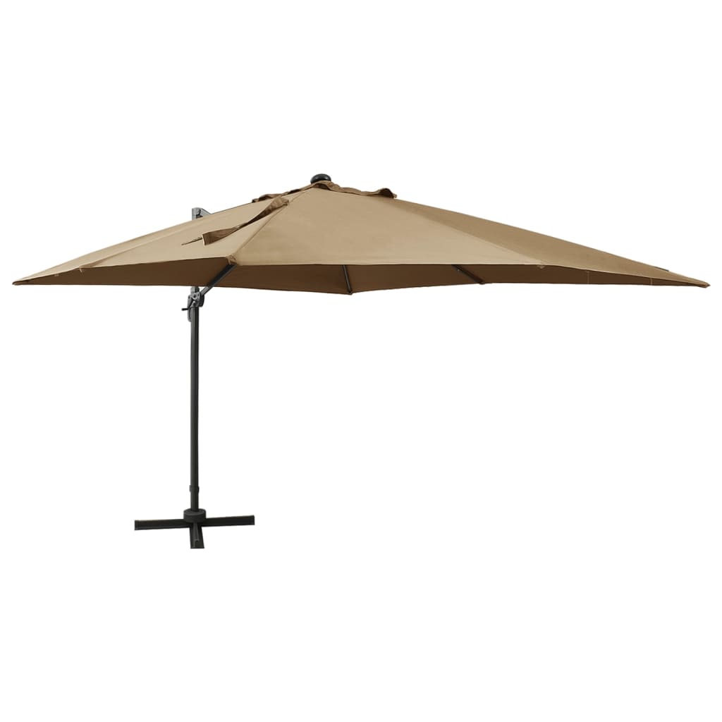 Poza vidaXL Umbrela suspendata cu stalp si LED-uri, gri taupe, 300 cm