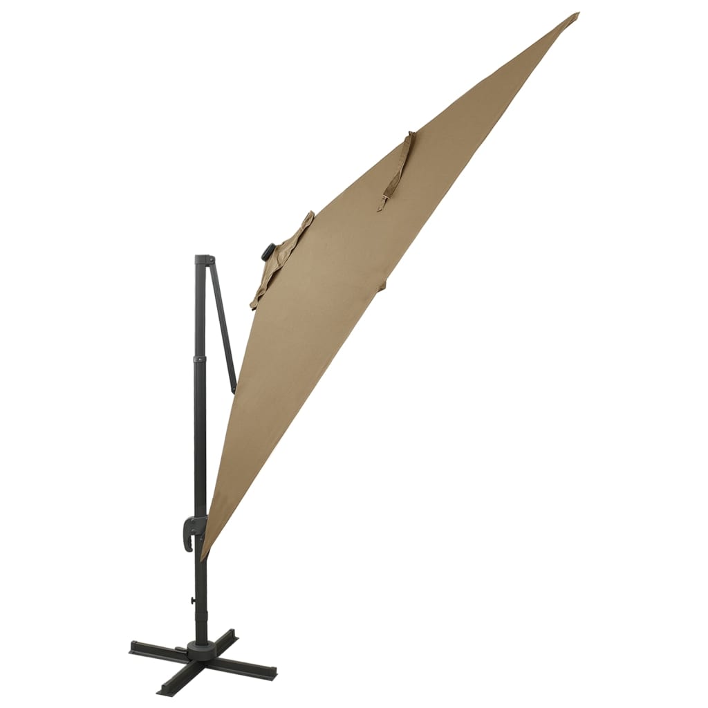 vidaXL Zweefparasol met paal en LED-verlichting 300 cm taupe afbeelding