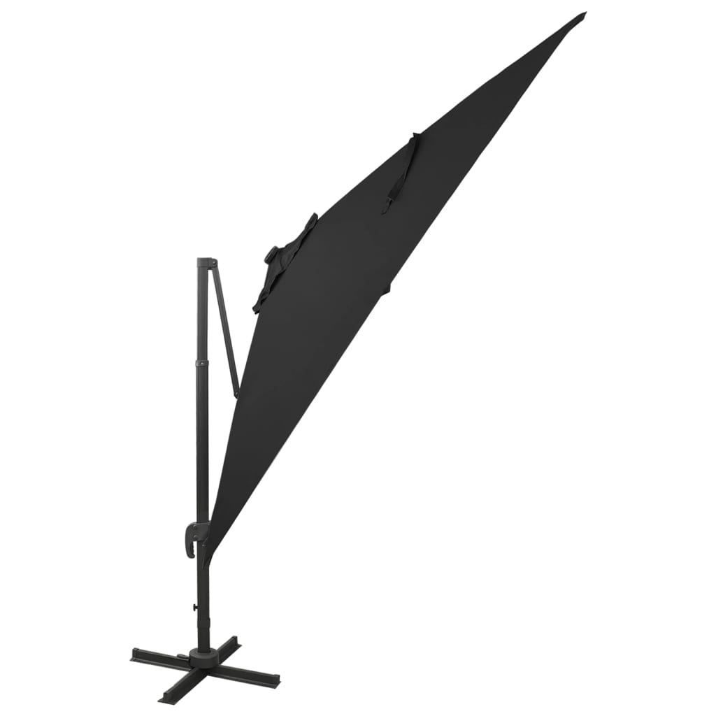 vidaXL Zweefparasol met paal en LED-verlichting 300 cm zwart afbeelding