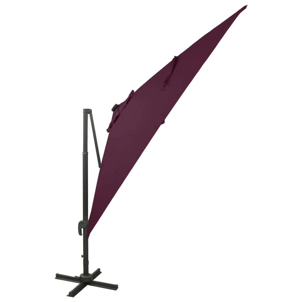 vidaXL Zweefparasol met paal en LED-verlichting 300 cm bordeauxrood afbeelding