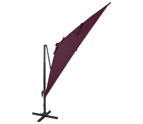 vidaXL Конзолен градински чадър с прът и LED светлини, бордо, 300 см