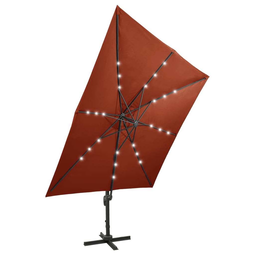 Ampelschirm mit Mast und LED-Leuchten Terracotta-Rot 300 cm kaufen