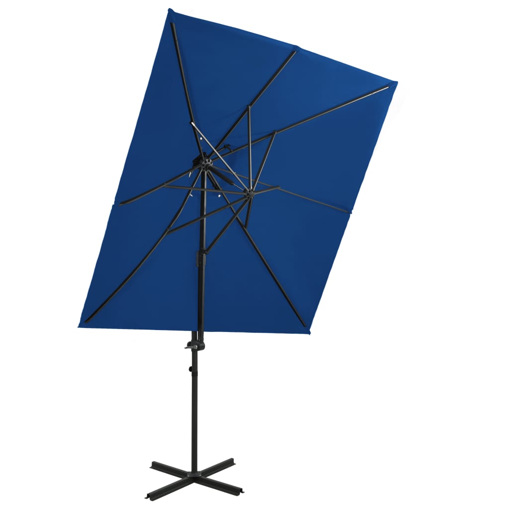 vidaXL Umbrelă în consolă cu înveliș dublu, albastru azuriu 250x250 cm