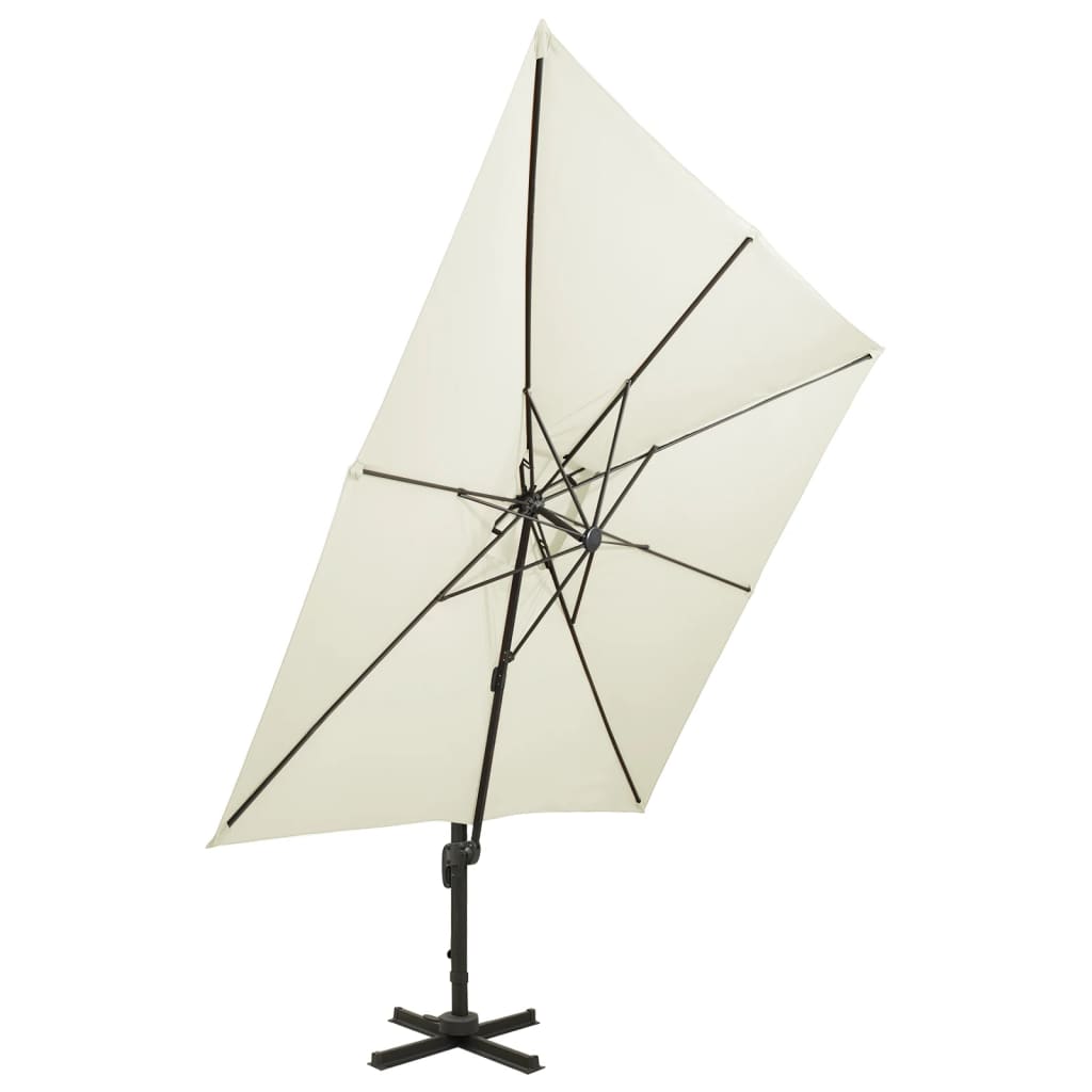 vidaXL Gembinis skėtis su dvigubu viršumi, smėlio spalvos, 300x300cm