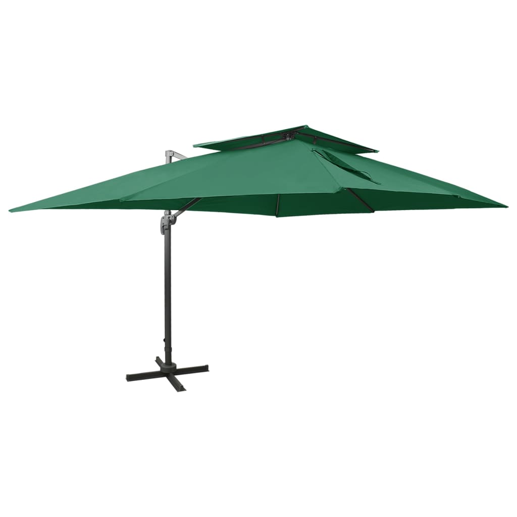 vidaXL Umbrelă suspendată cu acoperiș dublu, verde, 400×300 cm vidaXL