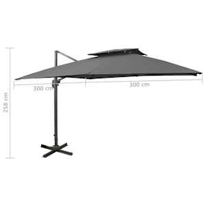 Boční zahradní slunečník s dvojitou stříškou 300x300cm antracit - obrázek 9