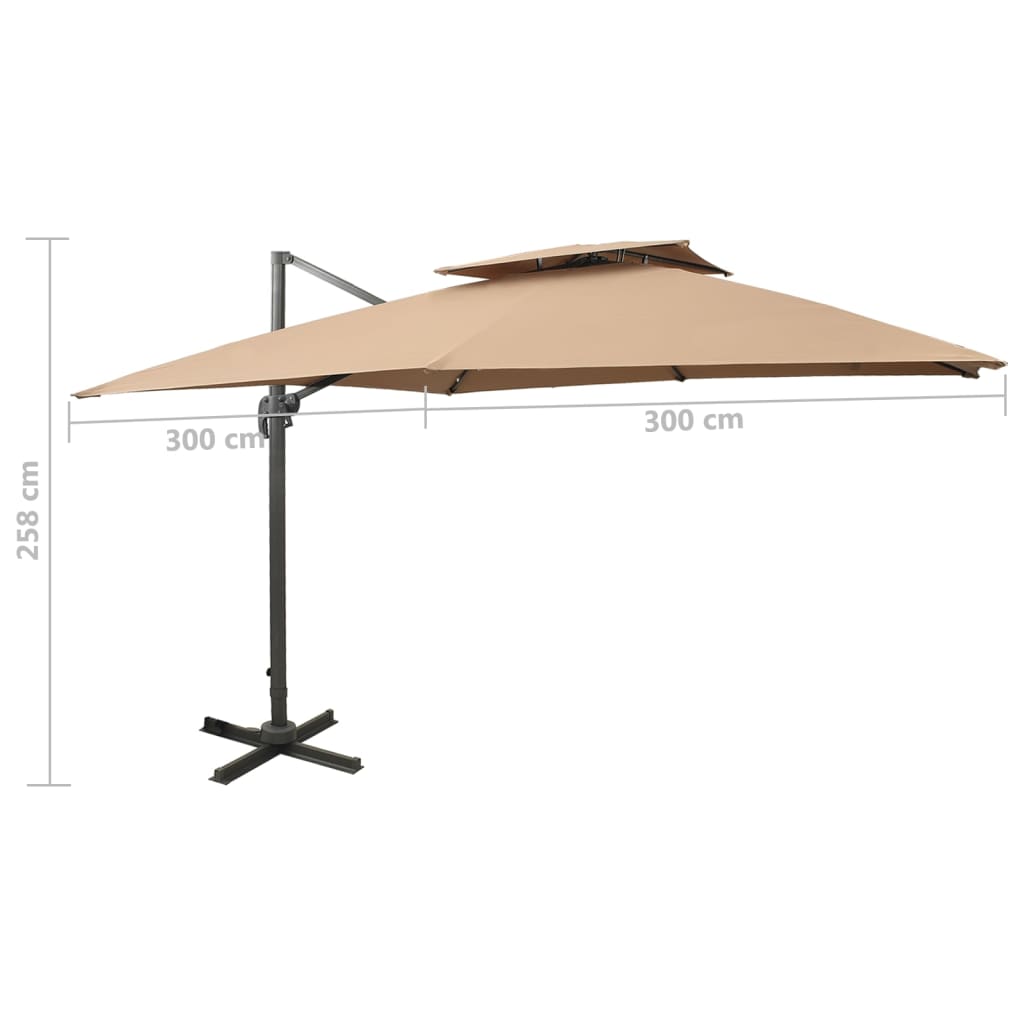 Soldes Parasol de Jardin en Porte-à-faux avec Double Toit Pare-soleil Taupe vidaXL