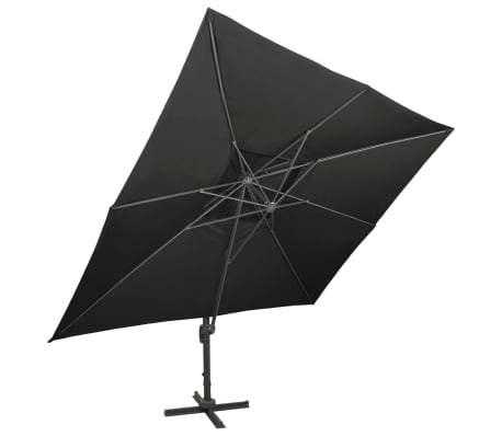 vidaXL Cantilever Umbrella with Double Top Black 400x300 cm