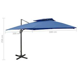 Boční zahradní slunečník s dvojitou stříškou 300x300 cm azurový - obrázek 9