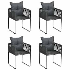 Zunanji stoli 4 kosi z blazinami poli ratan črne barve