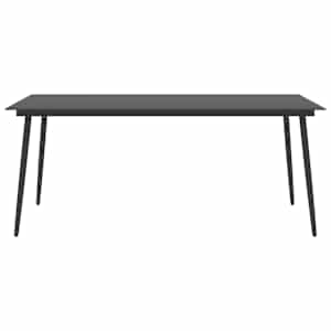 vidaXL Sodo valgomojo stalas, juodas, 190x90x74cm, plienas ir stiklas