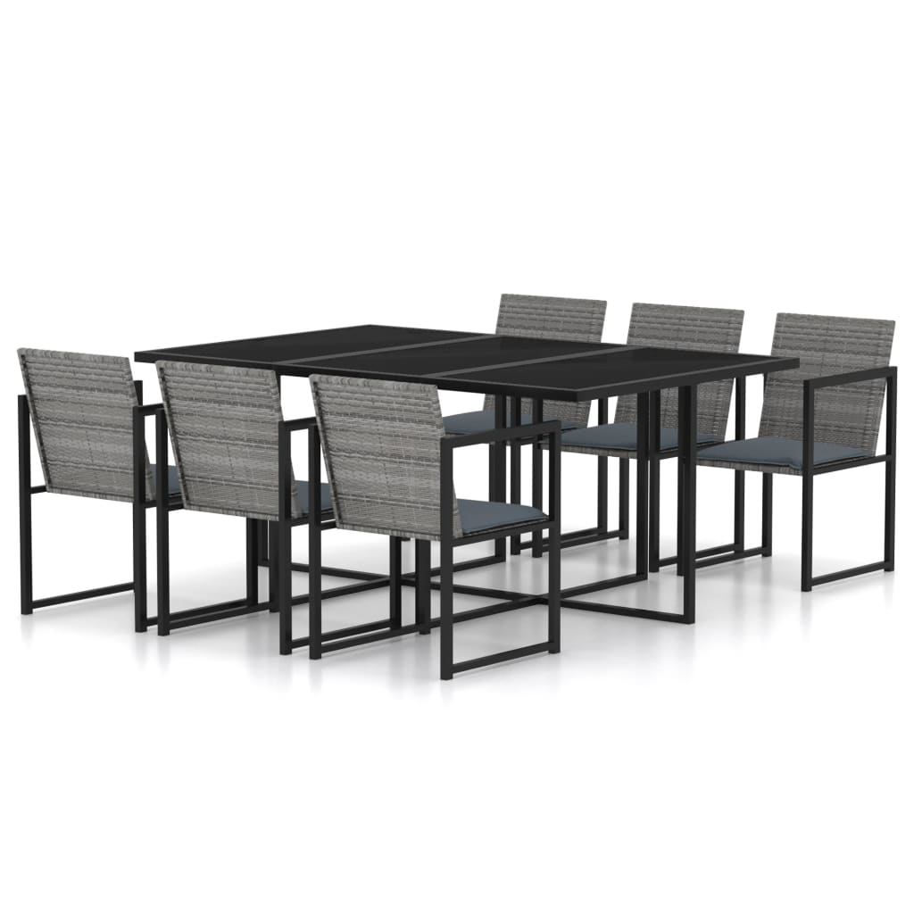 

vidaXL 7 Piece Patio Dining Set with Cushions Poly Rattan Gray