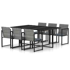 Zunanja jedilna garnitura z blazinami 7-delna poli ratan siva