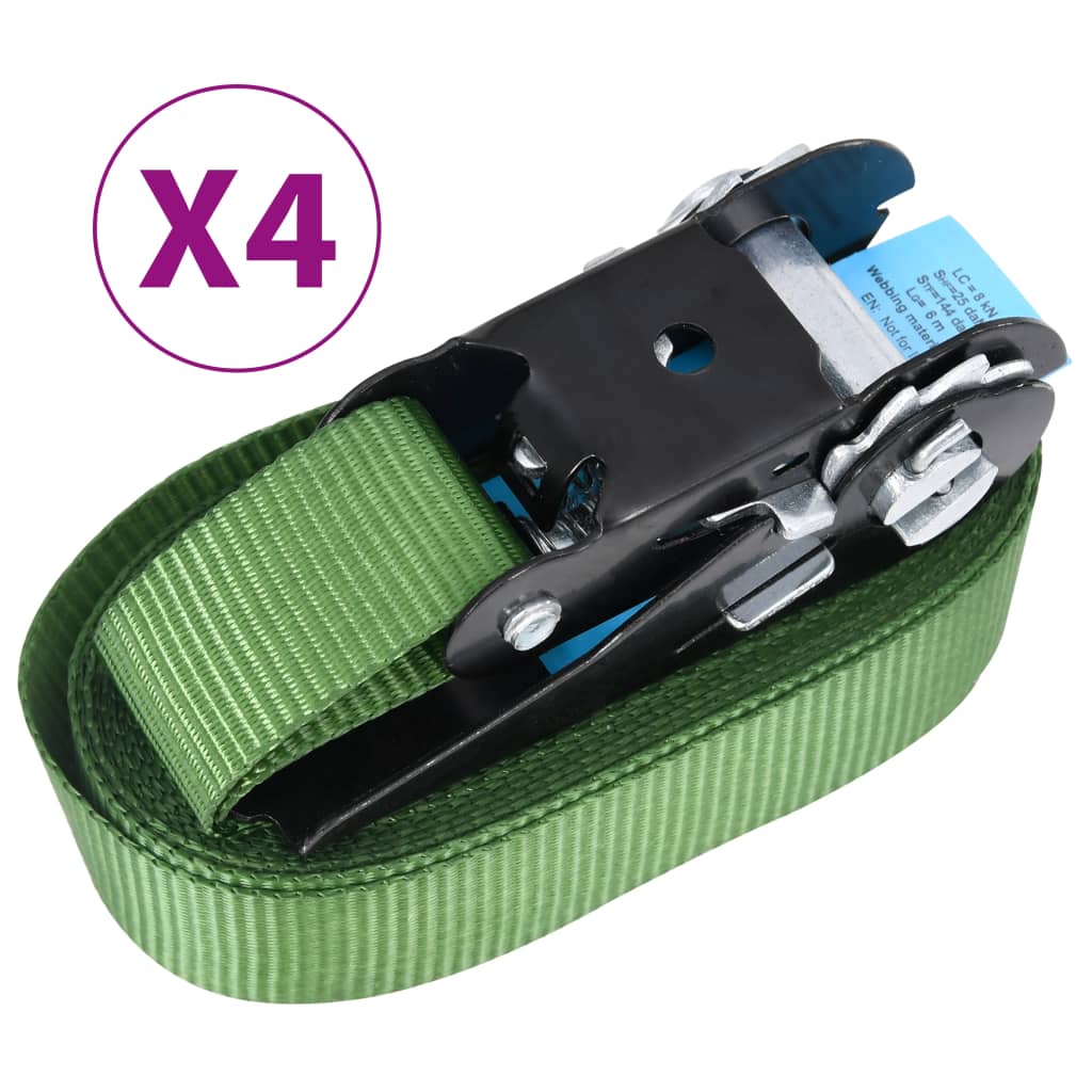 vidaXL Chingi de fixare cu clichet, 4 buc., verde, 6 m, 800 daN