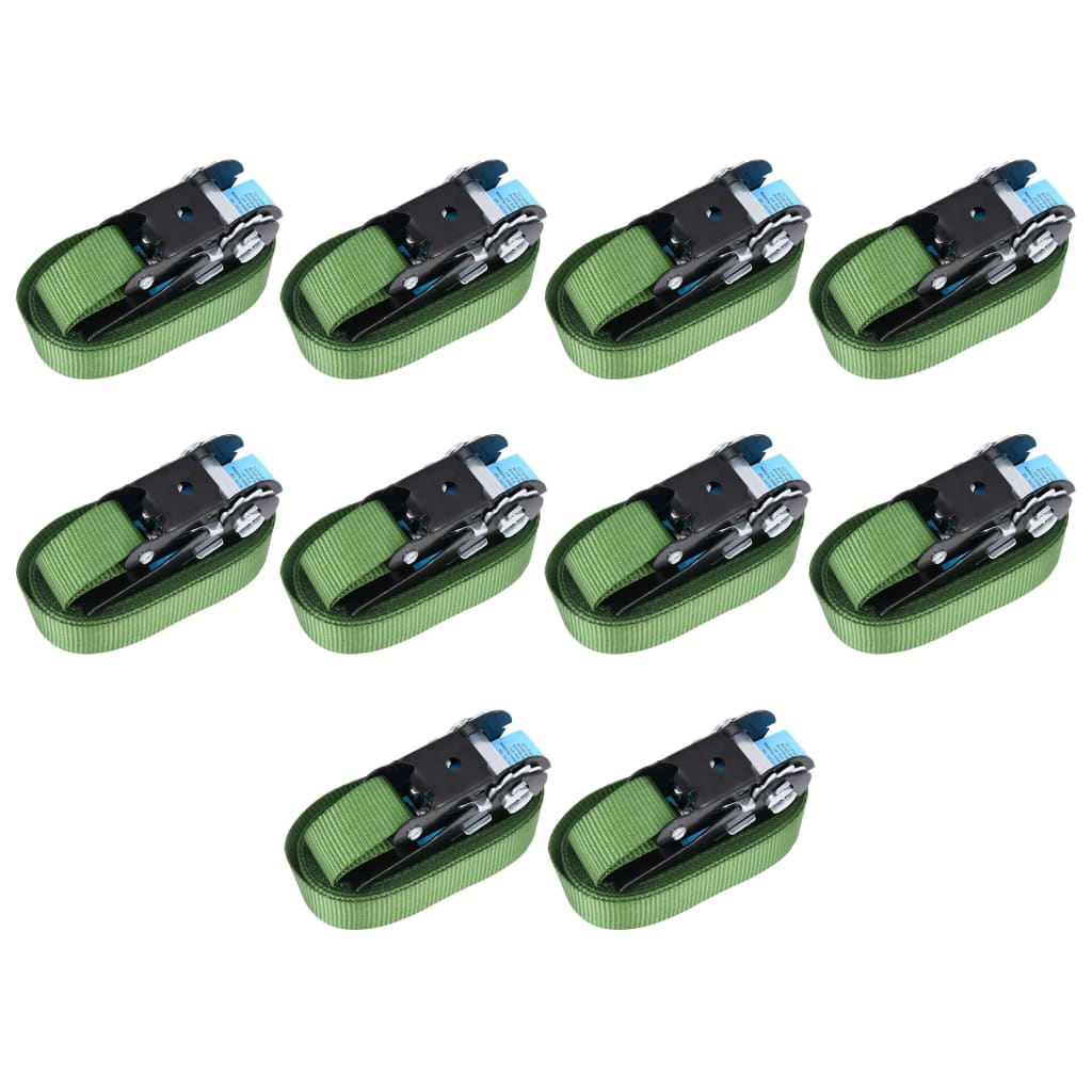 vidaXL Chingi de fixare cu clichet, 10 buc., verde, 6 m, 800 daN