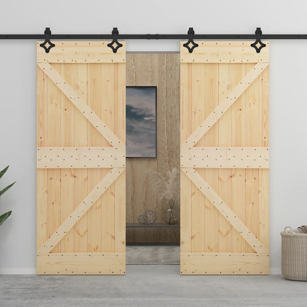Posuvné dveře se setem kování 80 x 210 cm masivní borové dřevo
