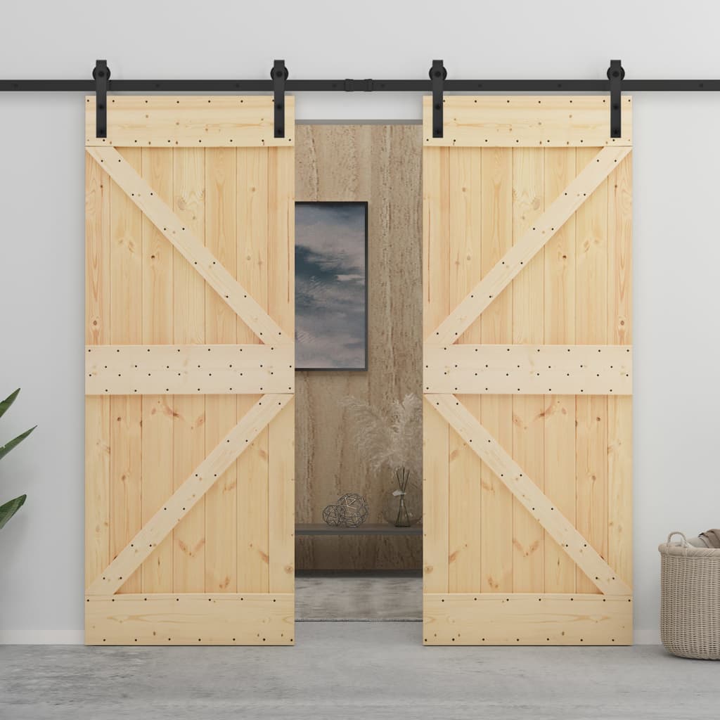 Posuvné dveře se setem kování 90 x 210 cm masivní borové dřevo