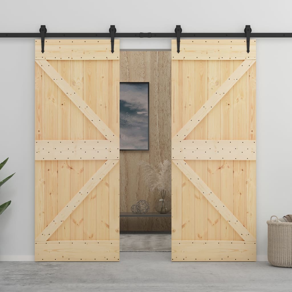 Posuvné dveře se setem kování 90 x 210 cm masivní borové dřevo