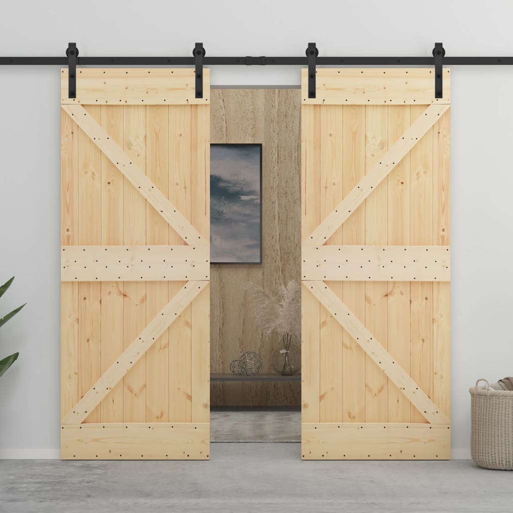 Posuvné dveře se setem kování 100 x 210 cm masivní borové dřevo