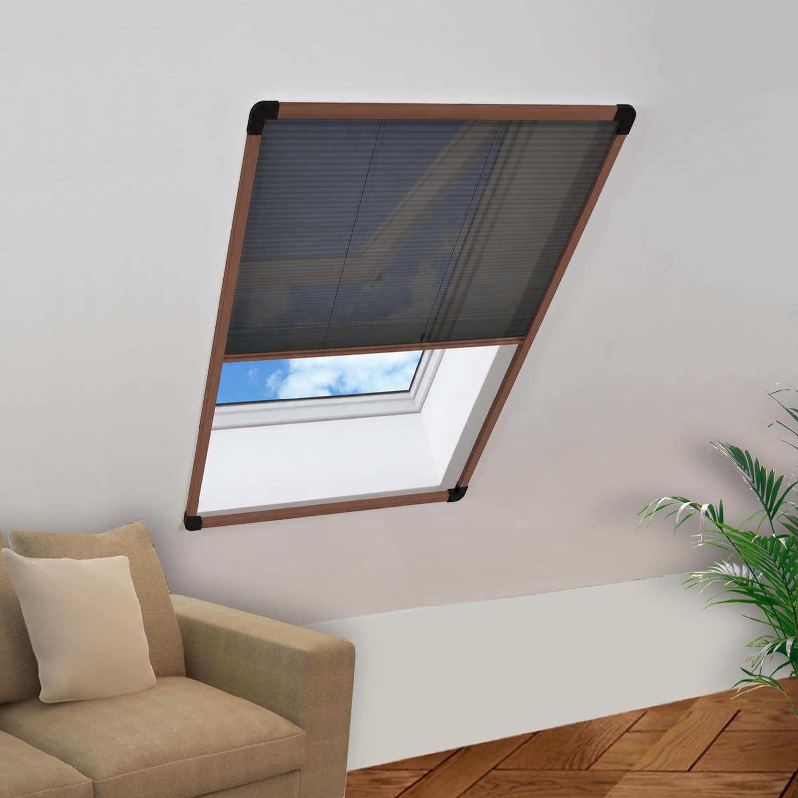 Plisseret insektnet til vinduer aluminium Brun, 60 x 80 cm, Gardiner hos HomeNordic