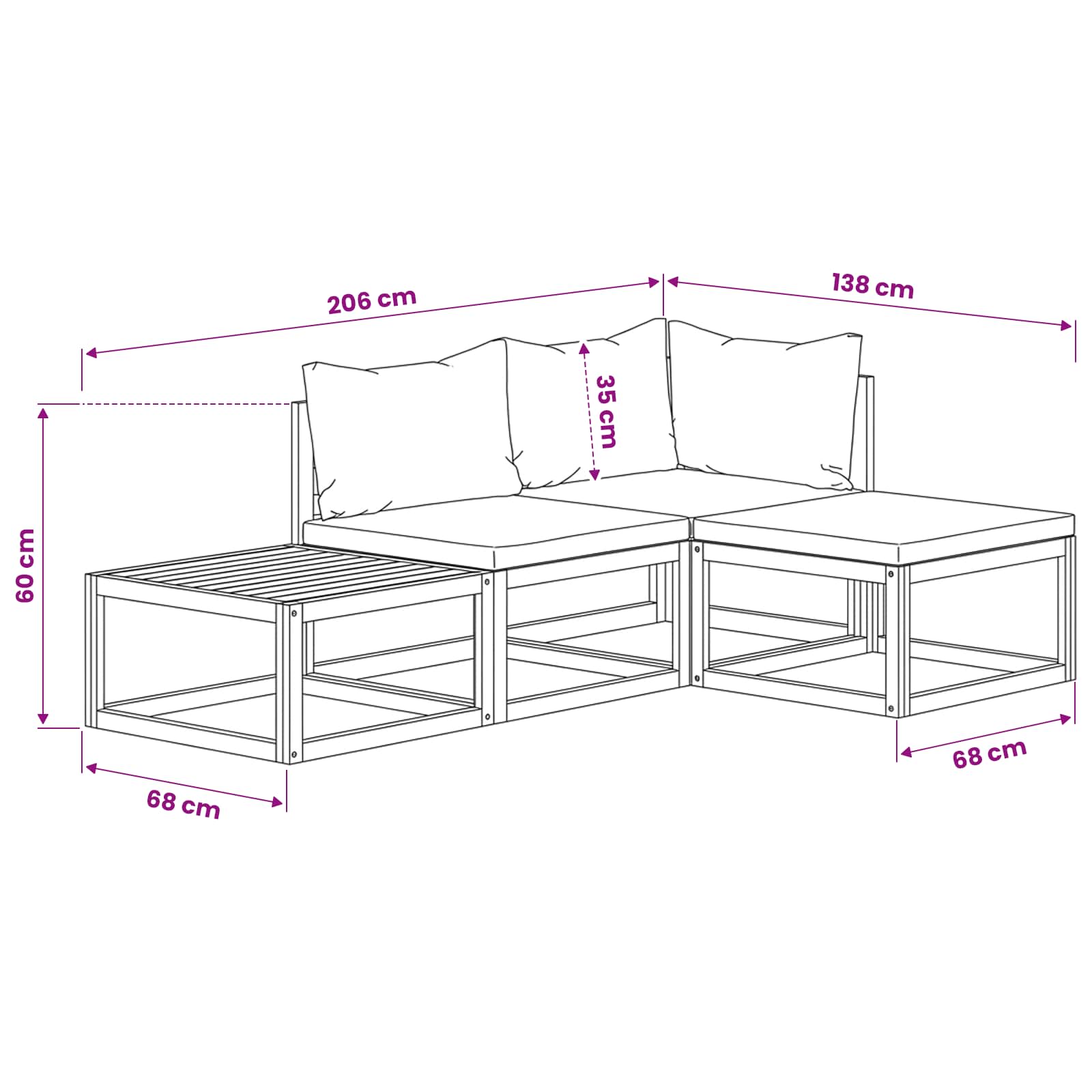 vidaXL 4-tlg. Garten-Lounge-Set mit Auflagen Massivholz Akazie – Bild 16