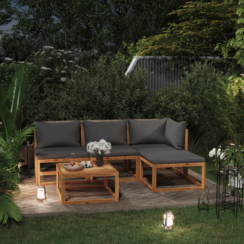 vidaXL Salon de jardin 5 pcs avec coussin Bois d'acacia solide