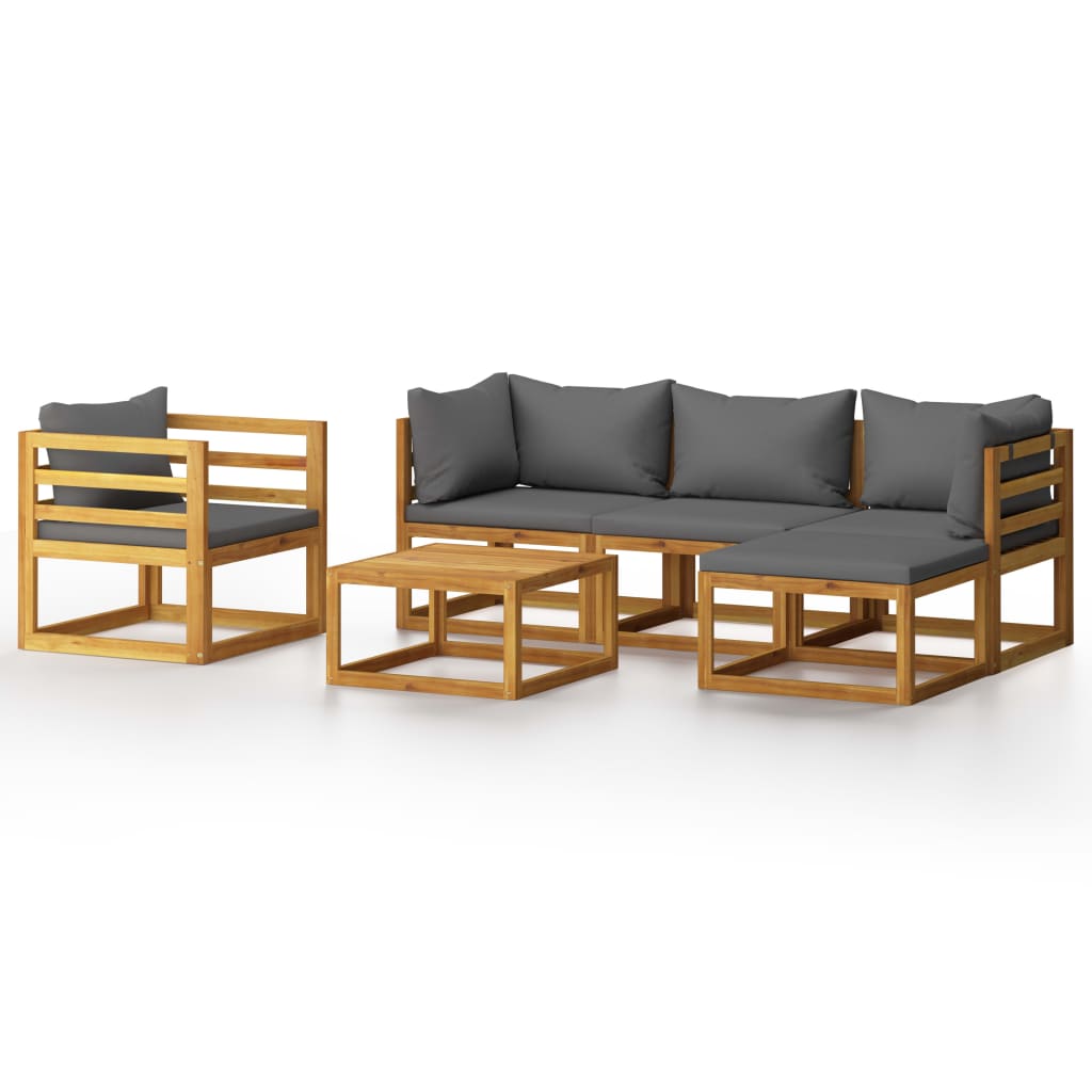 vidaXL 6-delige Loungeset met kussens massief acaciahout
