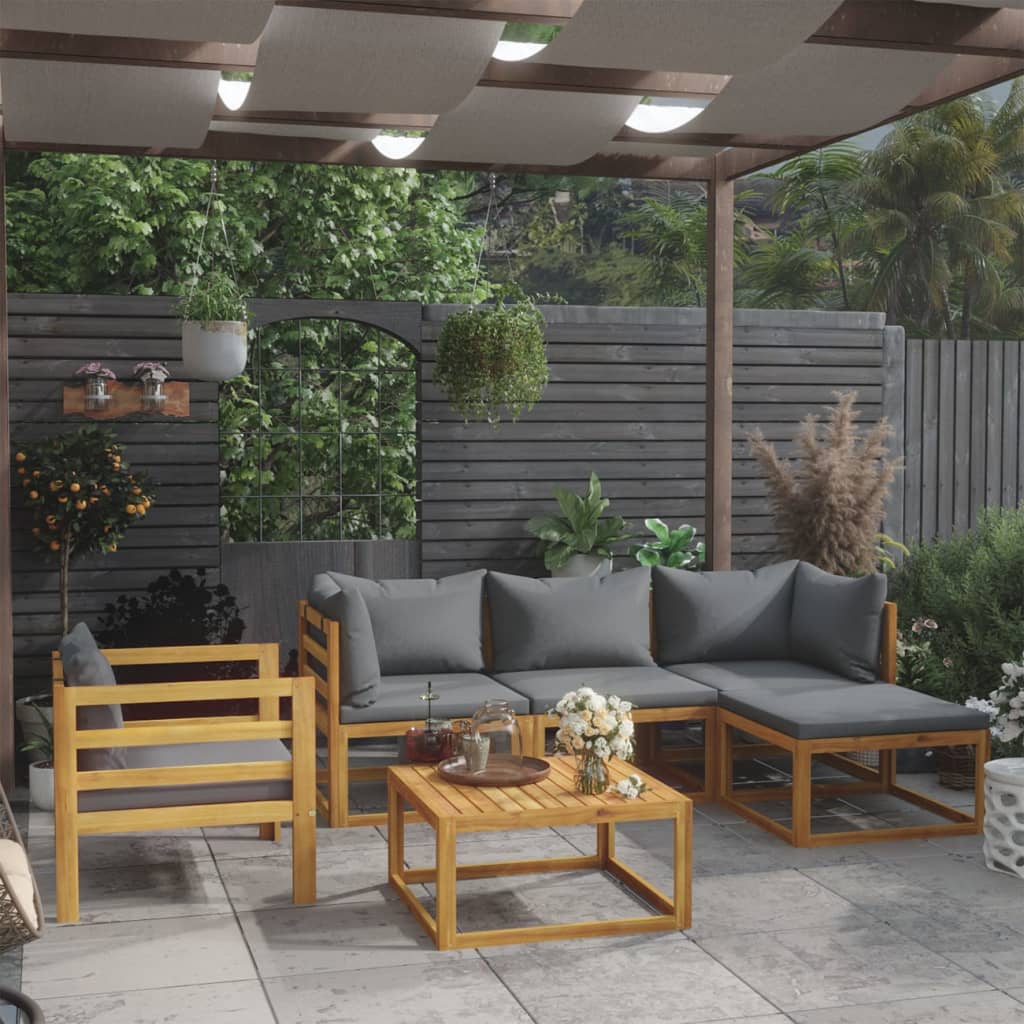 vidaXL 6-tlg. Garten-Lounge-Set mit Auflagen Massivholz Akazie