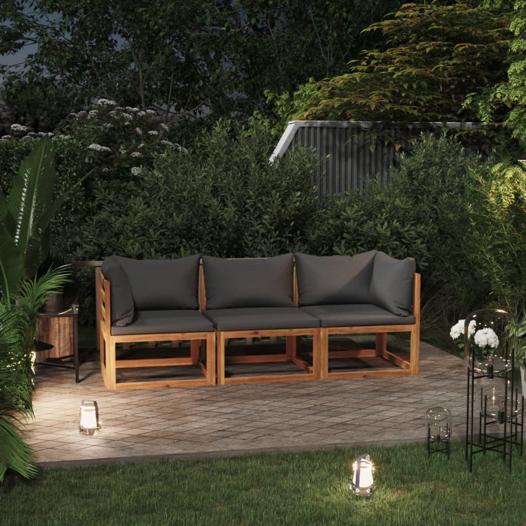 Drewniana sofa 3-osobowa, olejowane drewno akacjowe, ciemnoszary, 70x70x60 cm