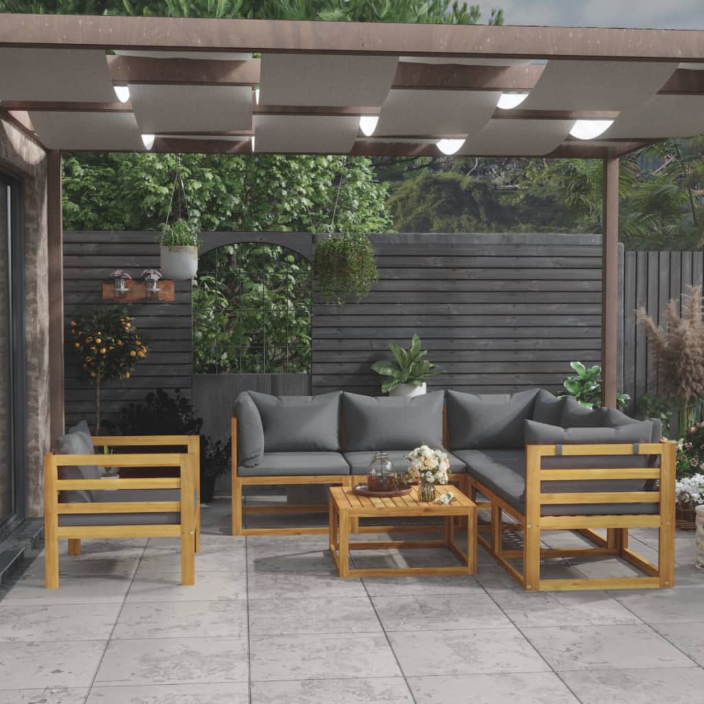 vidaXL 7-tlg. Garten-Lounge-Set mit Auflagen Massivholz Akazie