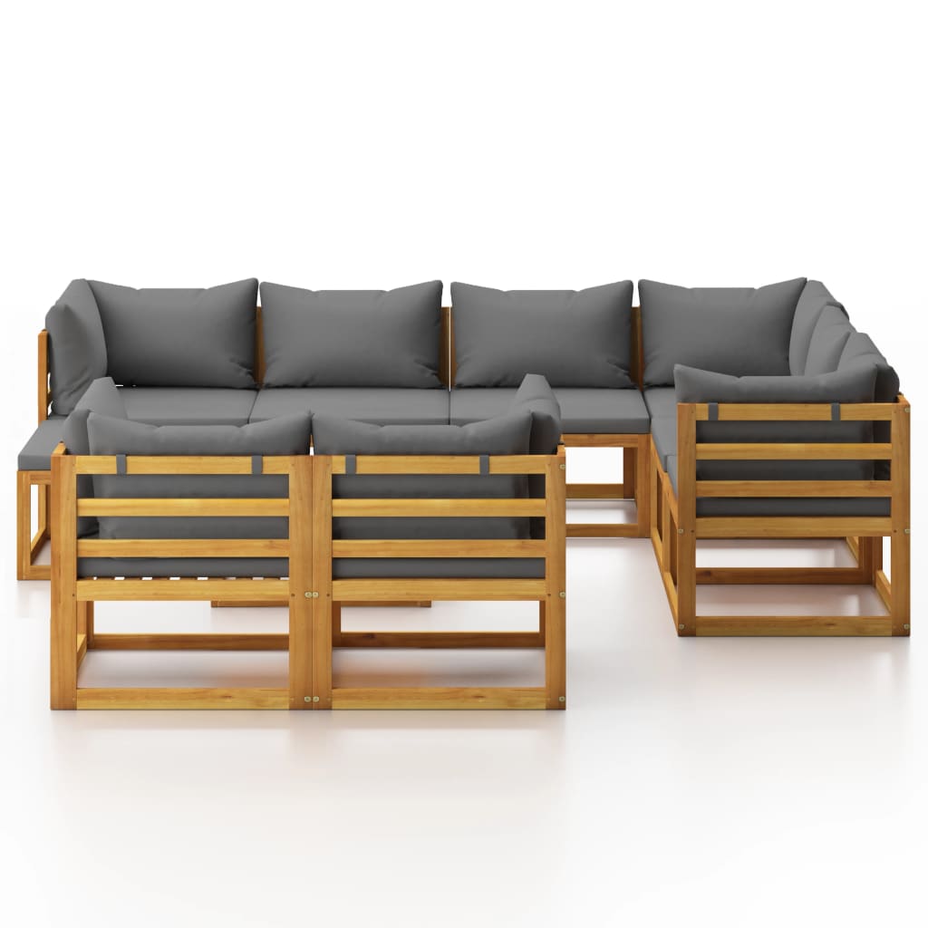 vidaXL 10-delige Loungeset met kussens massief acaciahout afbeelding