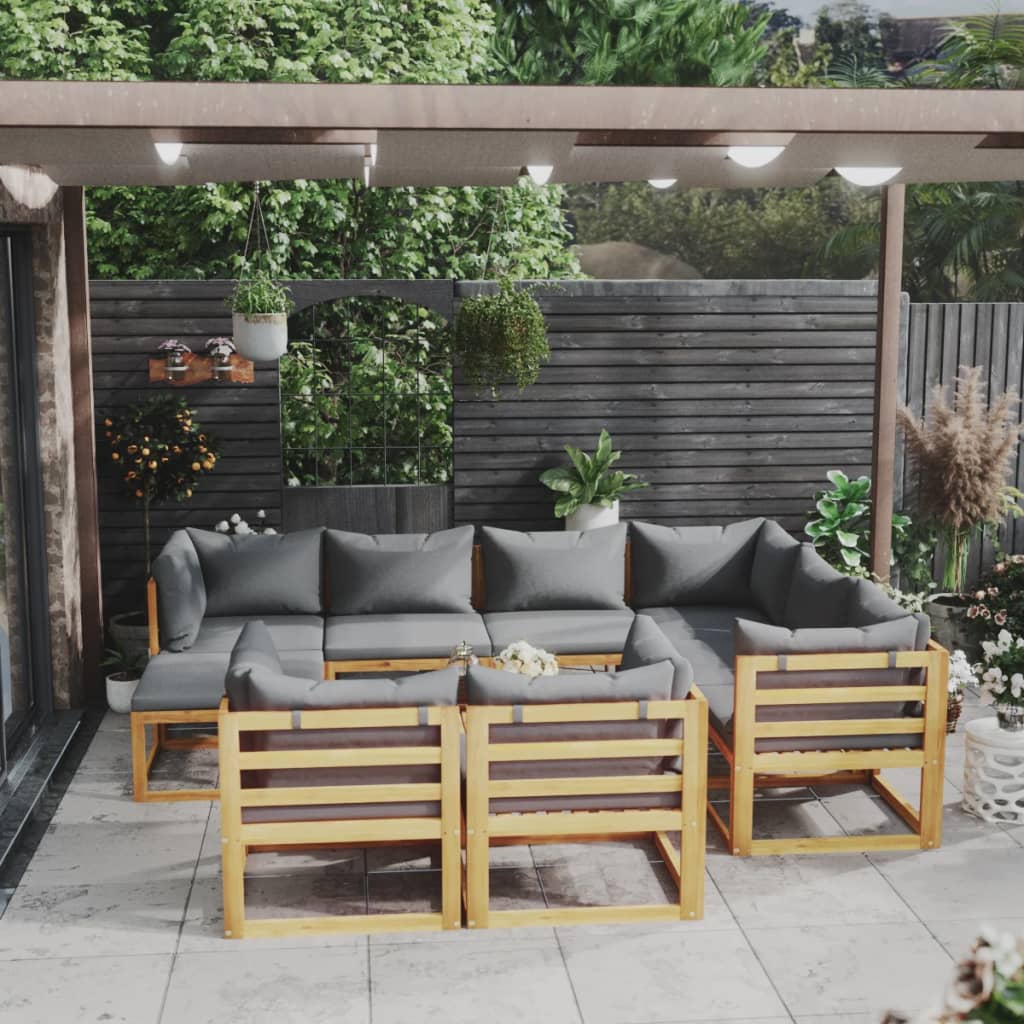 10-tlg. Garten-Lounge-Set mit Auflagen Massivholz Akazie