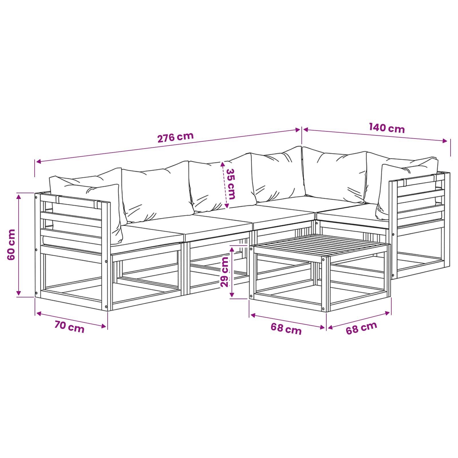 vidaXL 6-tlg. Garten-Lounge-Set mit Auflagen Massivholz Akazie – Bild 16