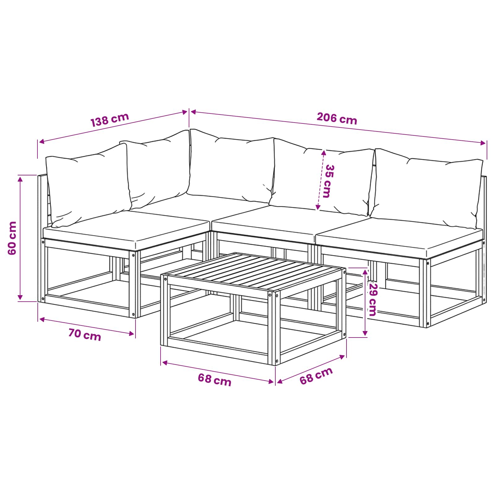 vidaXL 5-tlg. Garten-Lounge-Set mit Auflagen Massivholz Akazie – Bild 16