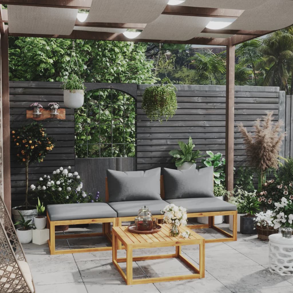 4-tlg. Garten-Lounge-Set mit Auflagen Massivholz Akazie kaufen