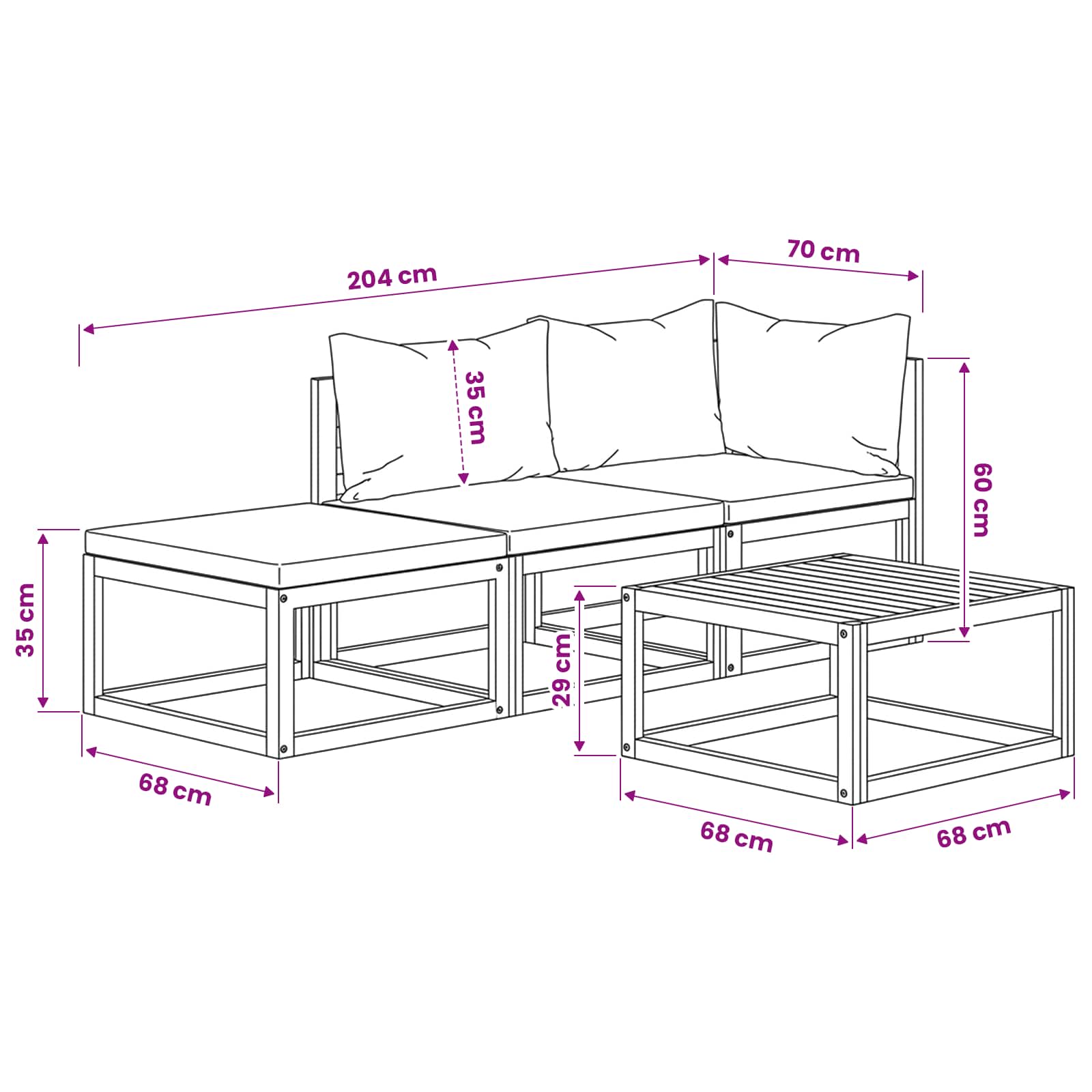 vidaXL 4-tlg. Garten-Lounge-Set mit Auflagen Massivholz Akazie – Bild 17