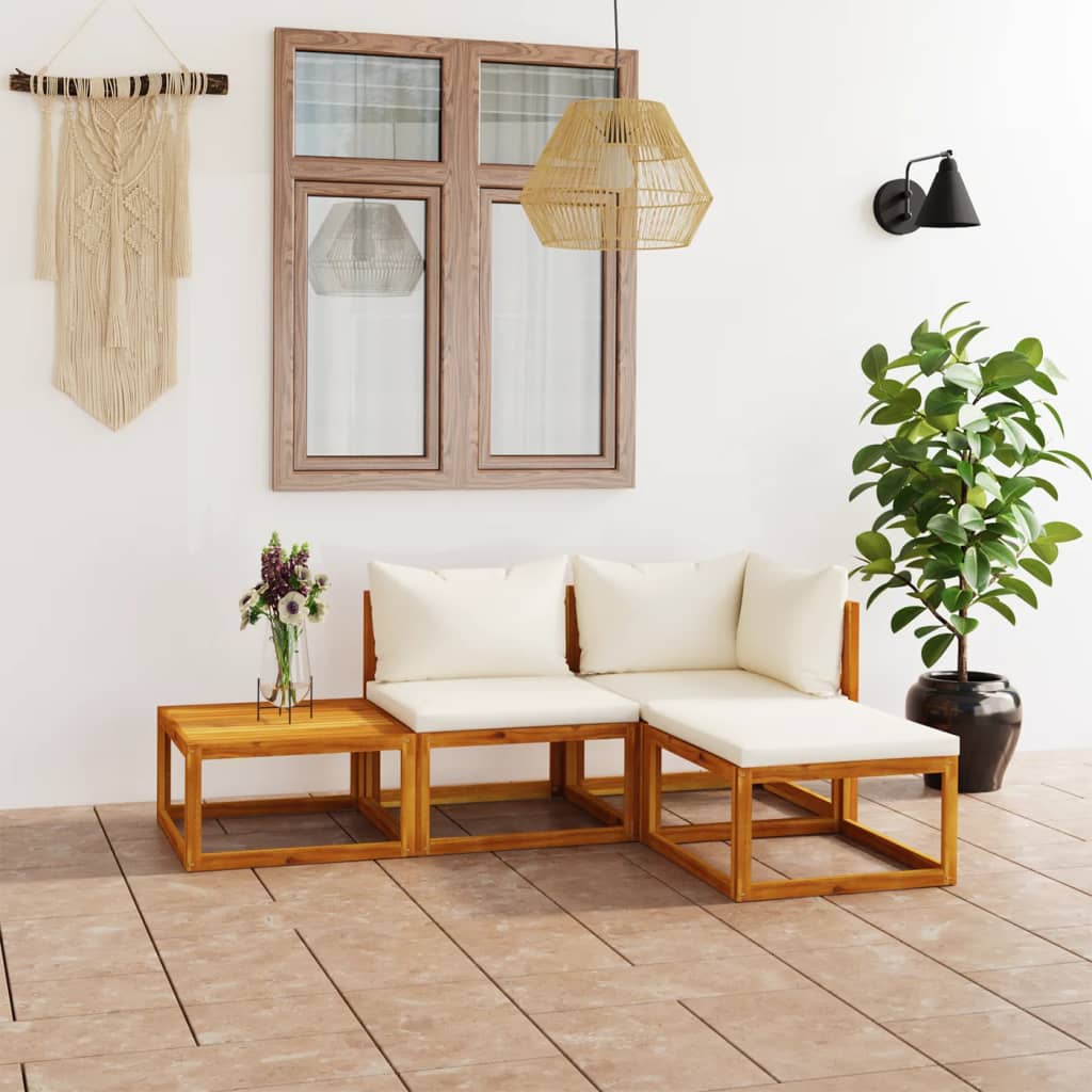 vidaXL 4-tlg. Garten-Lounge-Set mit Auflagen Creme Massivholz Akazie