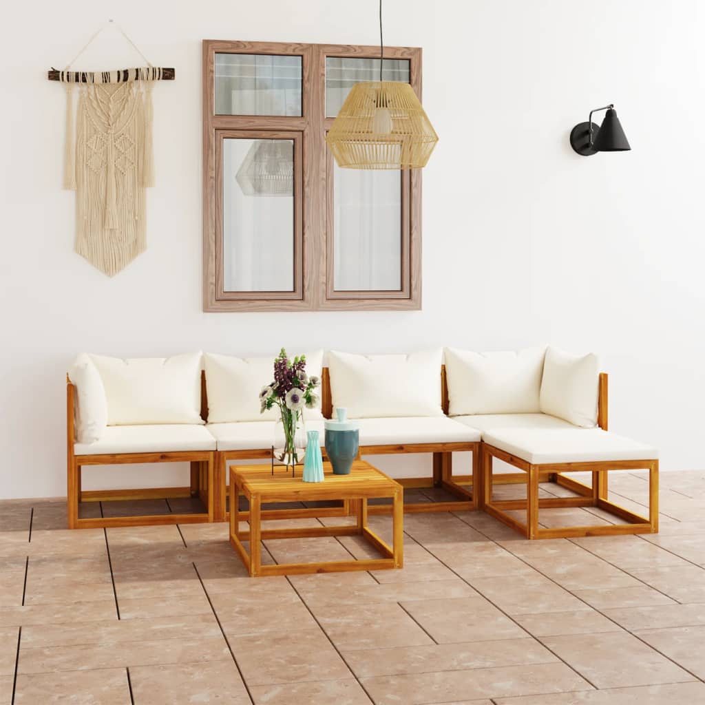 vidaXL 6-tlg. Garten-Lounge-Set mit Auflagen Creme Massivholz Akazie