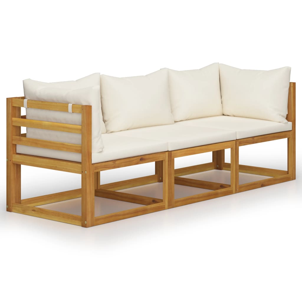 Thumbnail - vidaXL 3-Sitzer-Gartensofa mit Auflage Creme Akazie Massivholz