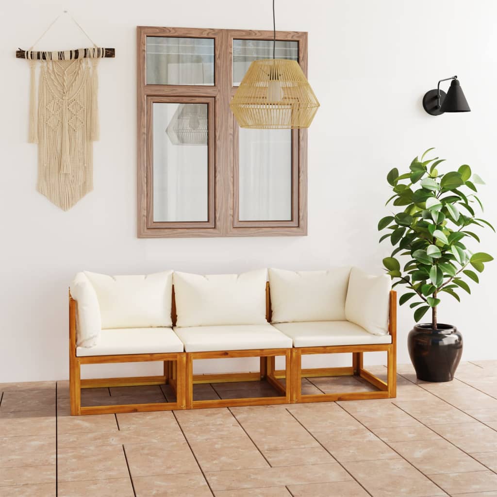 3-Sitzer-Gartensofa mit Auflagen Creme Akazie Massivholz kaufen