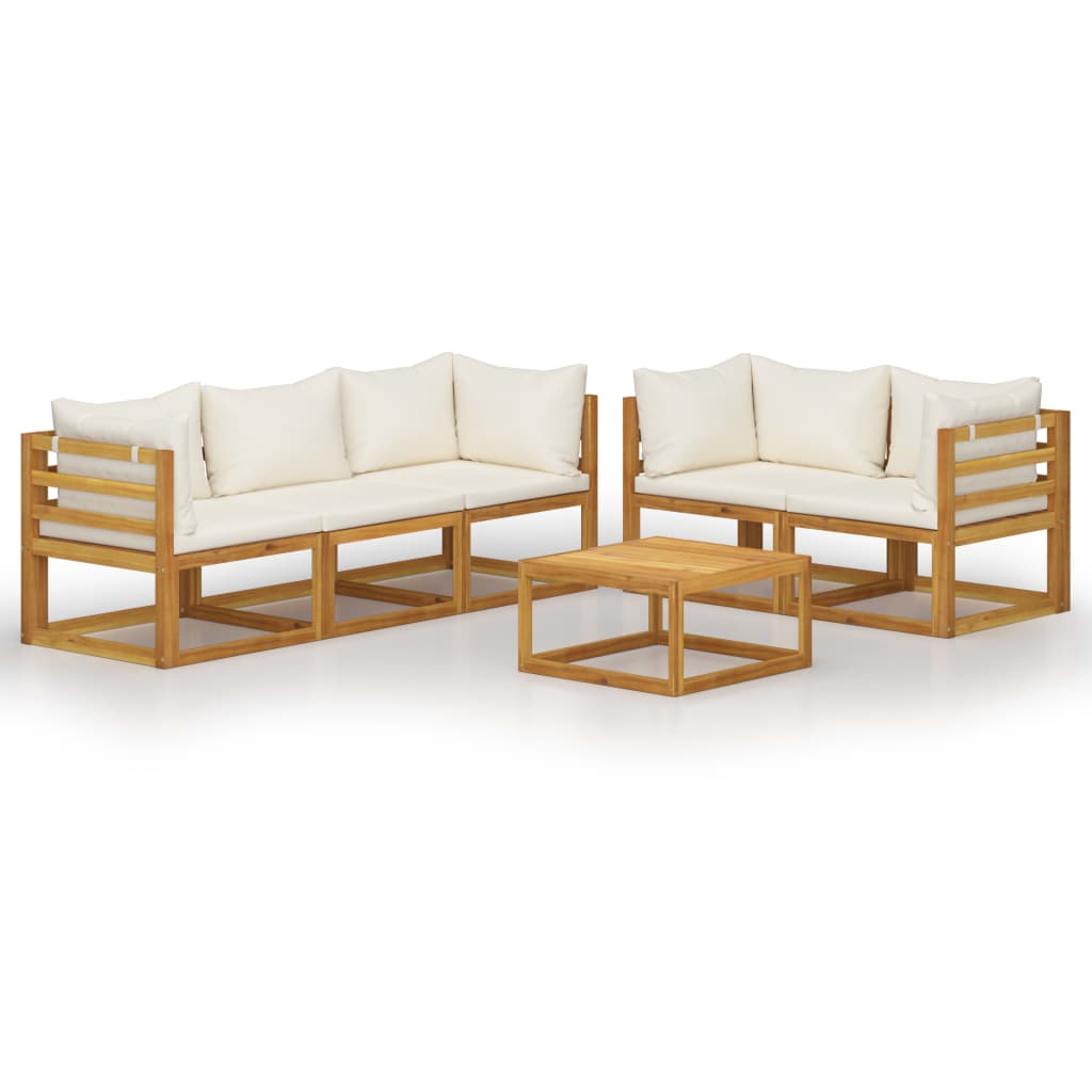 

vidaXL 6 Piece Patio Lounge Set with Cushion Cream Solid Acacia Wood