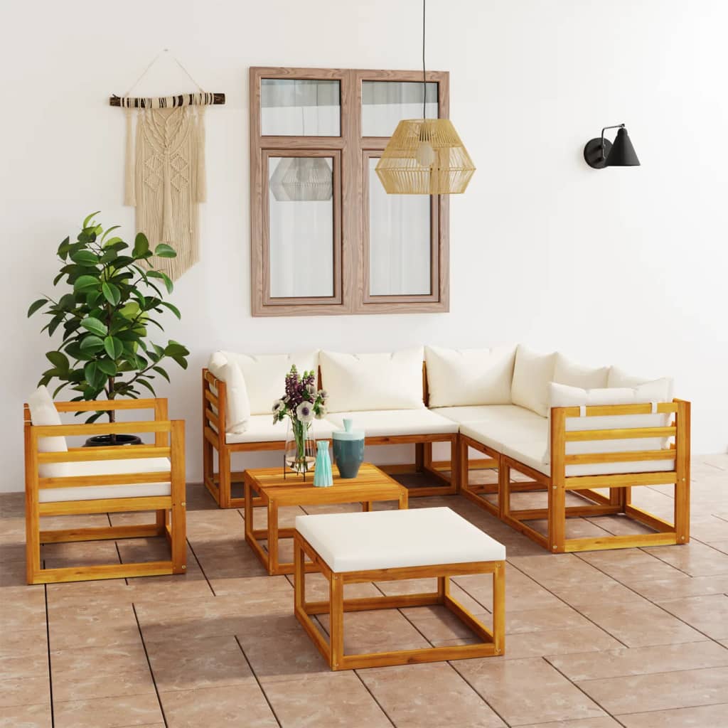 vidaXL 8-tlg. Garten-Lounge-Set mit Auflagen Creme Massivholz Akazie