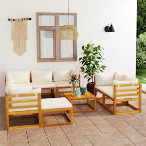 Vrtna sedežna garnitura z blazinami 10-delna krem akacijev les