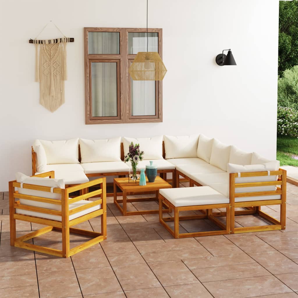 vidaXL Set mobilier grădină cu perne 12 piese crem, lemn masiv acacia