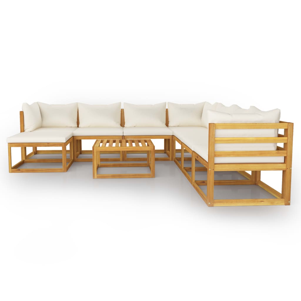 vidaXL 9-delige Loungeset met kussens massief acaciahout crème afbeelding