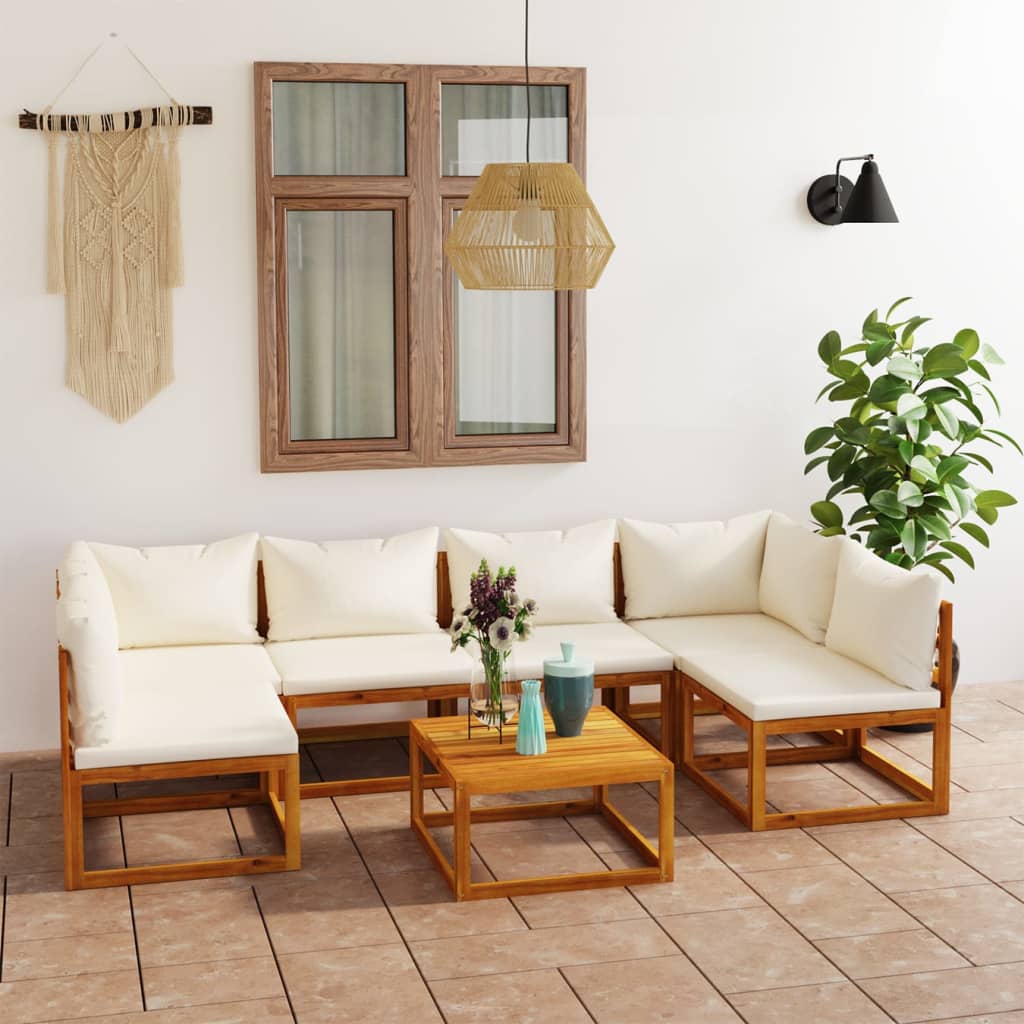 3057653 vidaXL 7 Piece Garden Lounge Set with Cushion Cream Solid Acacia Wood (2×311857+311859+311863) vidaXL