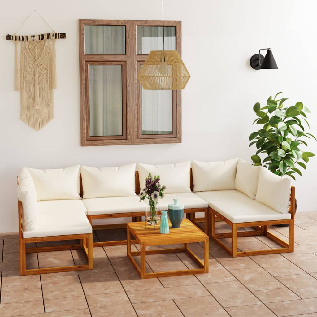 vidaXL 7-tlg. Garten-Lounge-Set mit Auflagen Creme Massivholz Akazie