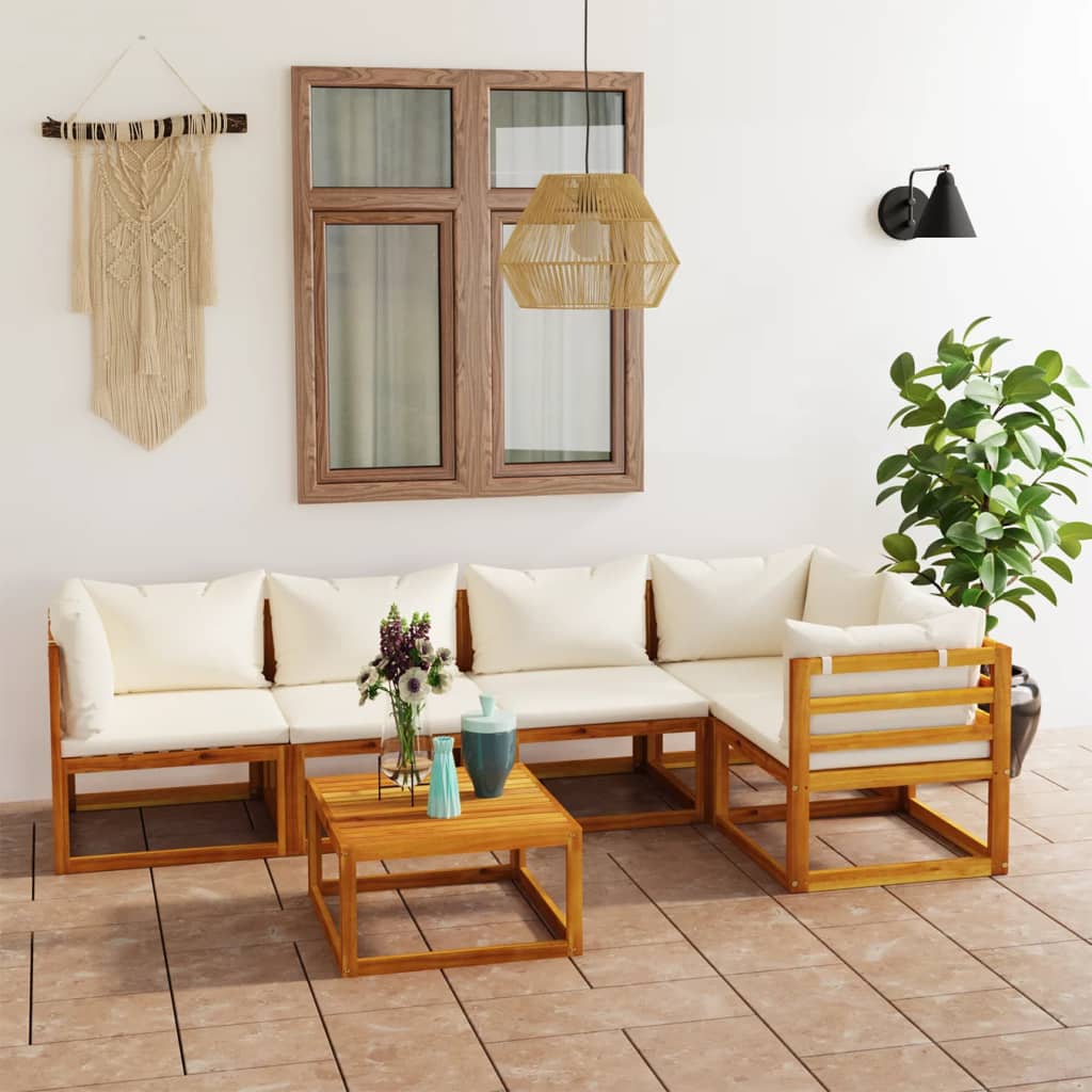 vidaXL 6-tlg. Garten-Lounge-Set mit Auflagen Creme Massivholz Akazie