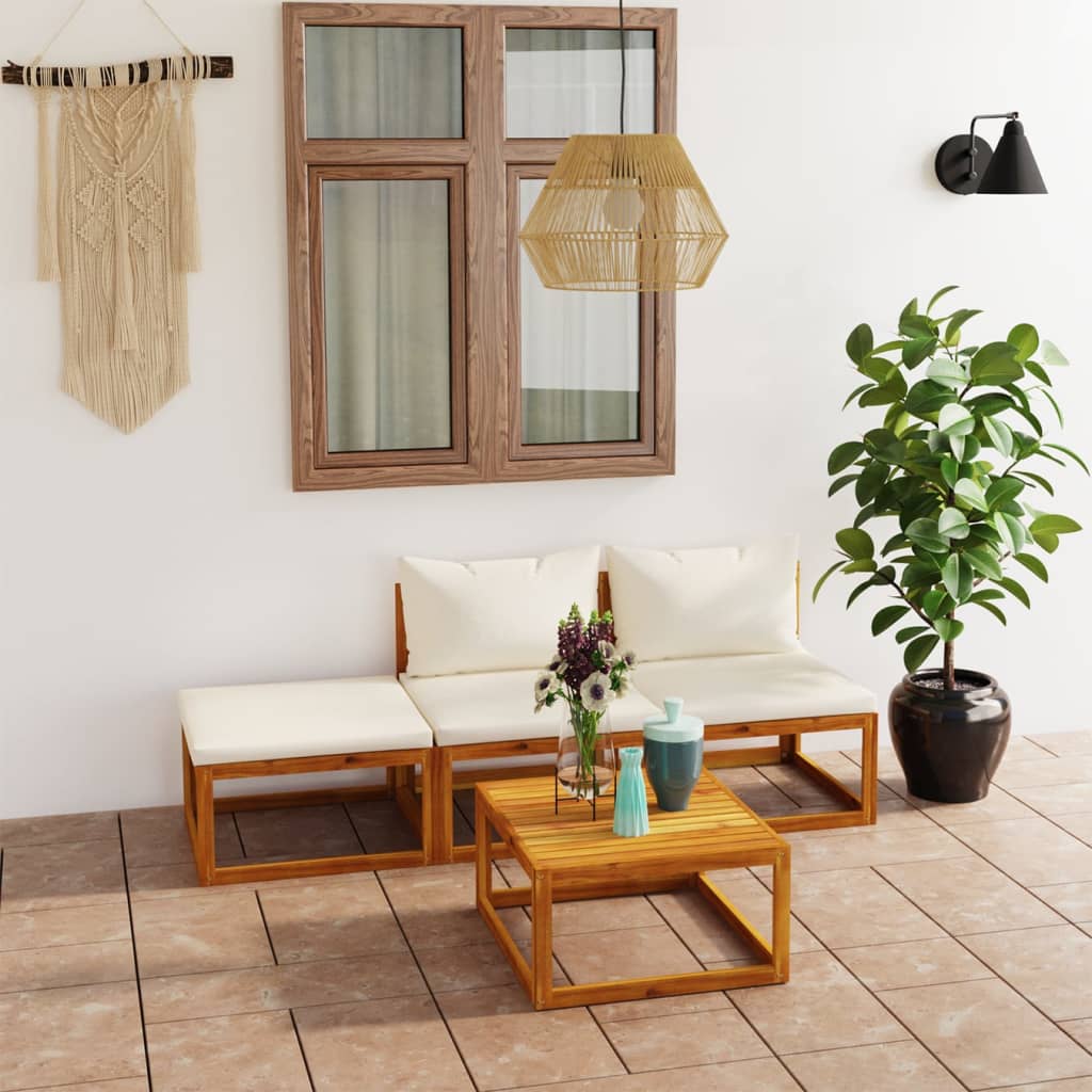 vidaXL 4-tlg. Garten-Lounge-Set mit Auflagen Creme Massivholz Akazie